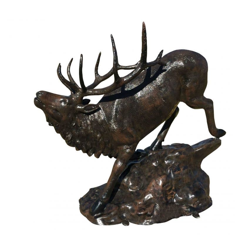 Medium Elk Going Down the Rock Aluminum Garden Statues Aluminum