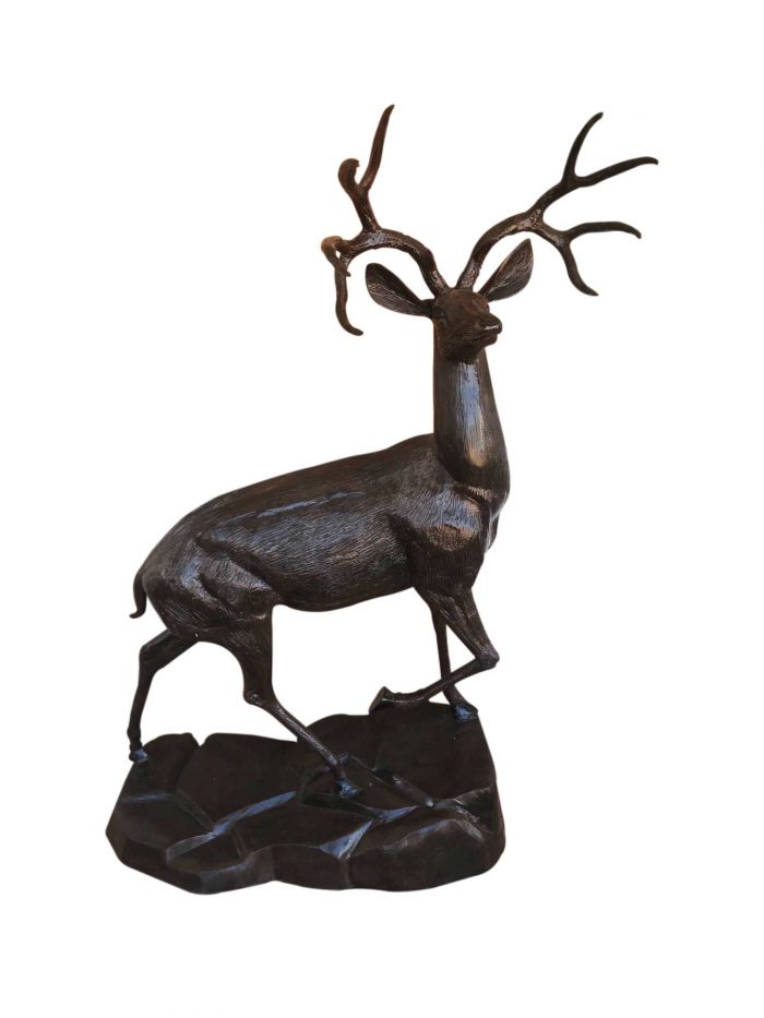Large Deer Buck on Rock Aluminum Garden Statues Aluminum Sculptures