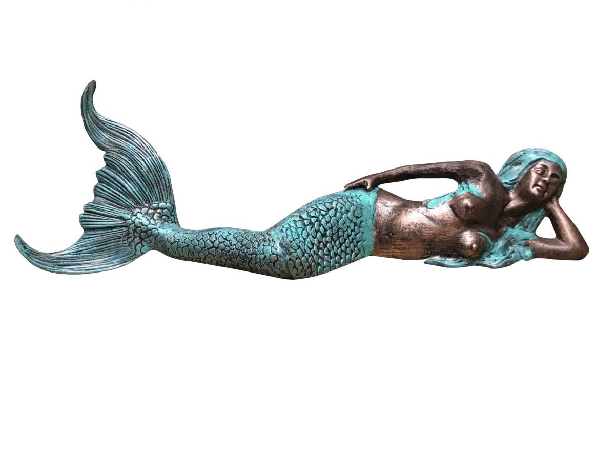 Laying Mermaid on Side (Verdi) Aluminum Garden Statues Aluminum